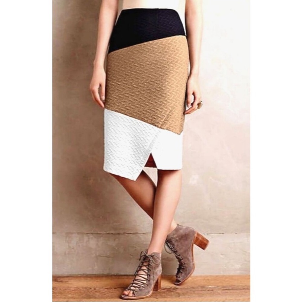Anthropologie HD in Paris Knit Asymmetrical Color Block MIDI Skirt